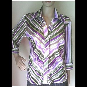 Womens Dress Barn Short Buttoned Down Semi Sheer Shirt Size Med 3/4 Sleeves